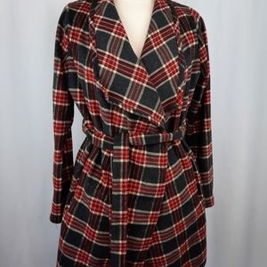 Active Plaid Belted Assymetrical Jacket wt Turn Down Collar,Small